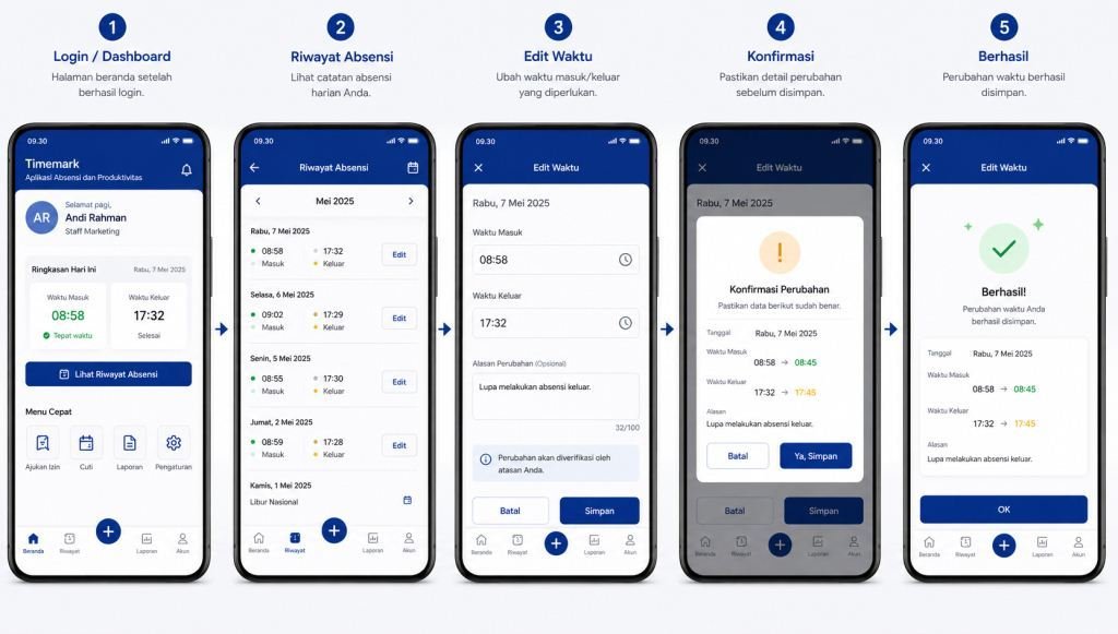 Cara Edit Waktu di Timemark di Mobile App